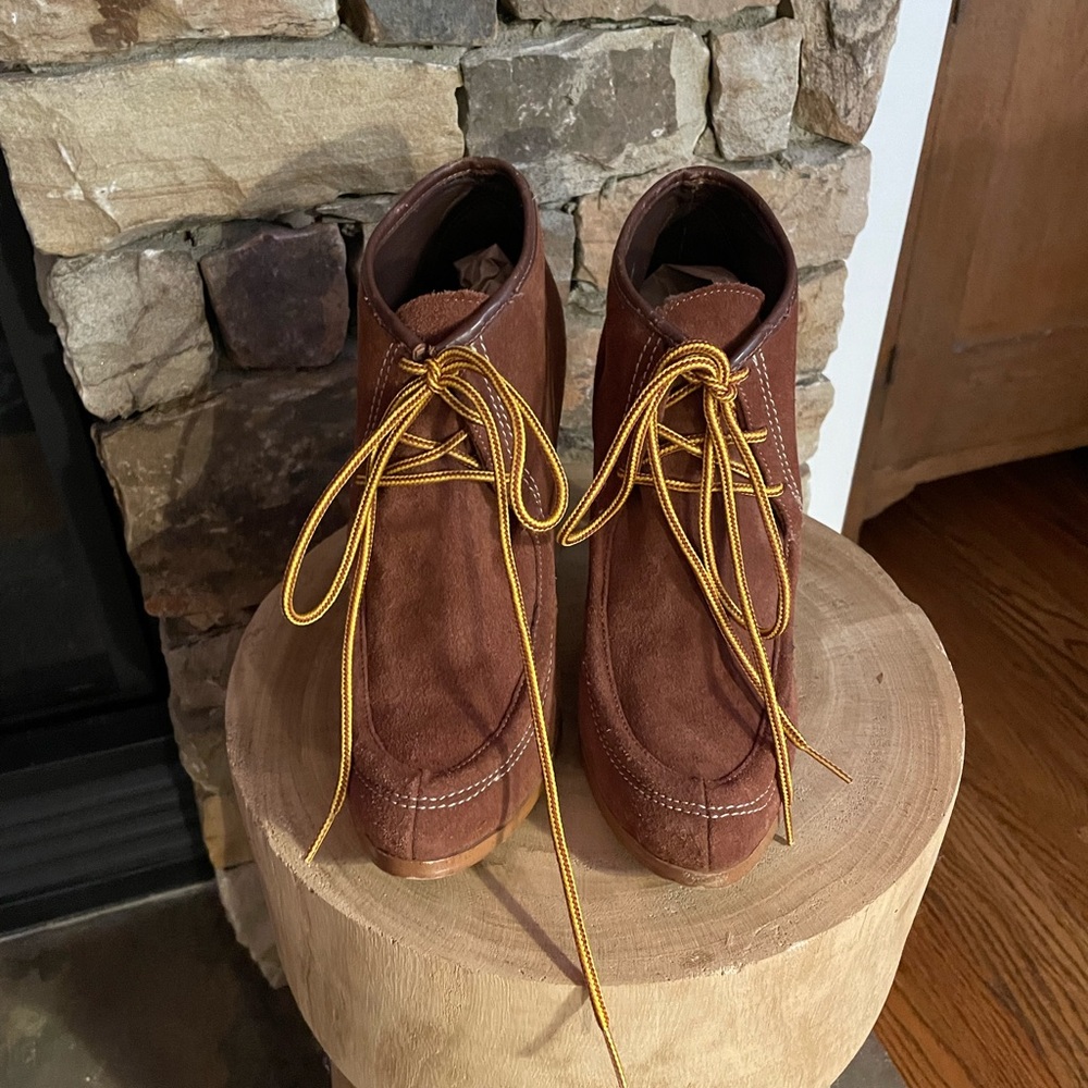 Colin Stuart Rust Suede Lace-Up High Heel Ankle Boots